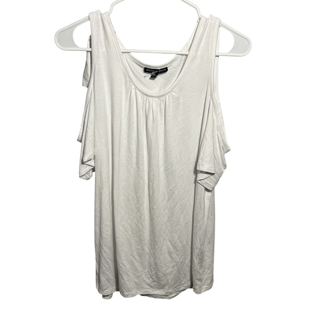 Alison Andrews‎ Women's White Cold Shoulder Top Size L Large Tie Straps Blouse